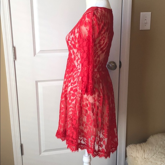 NWT! Free People Floral Red Lace Dress, 6 - Picture 4 of 8